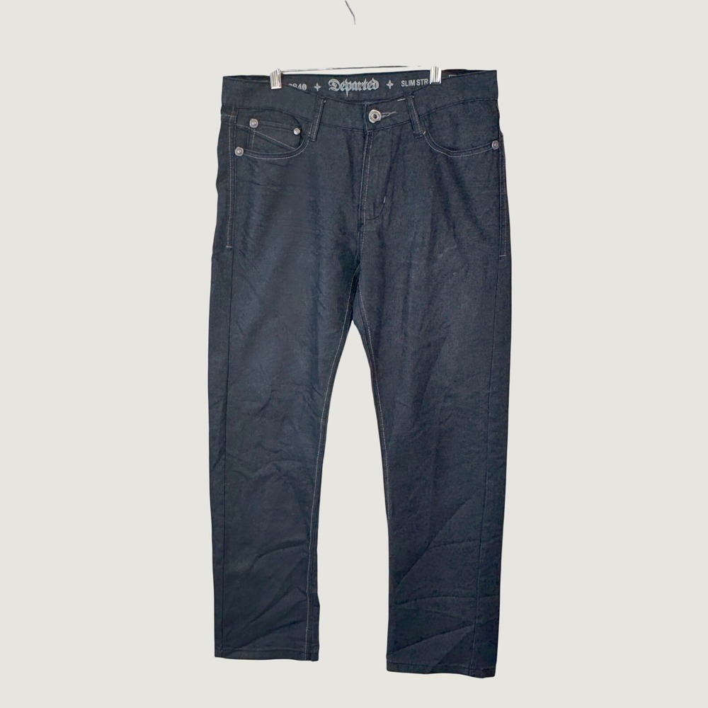 Departed Slim‎ Straight Fuller Jeans 33x30 Black Coated Biker Streetwear Goth